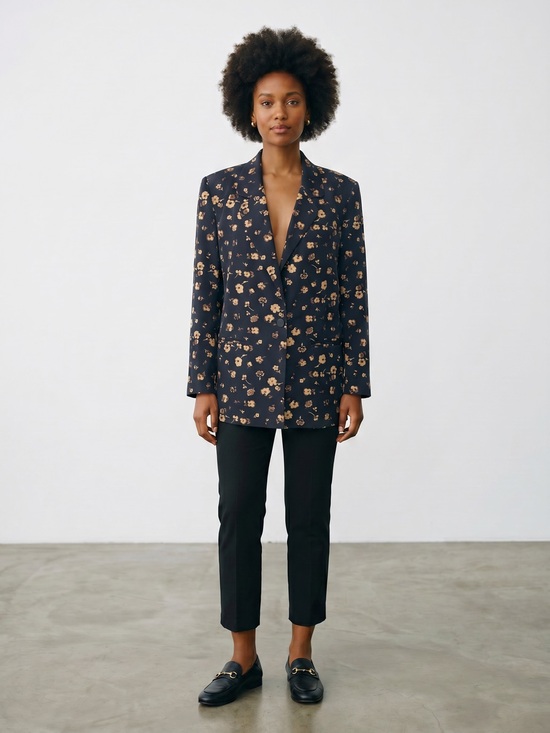 Saks Fifth Avenue Jackets & Blazers - Vintage Saks Fifth Avenue Floral Print Black Blazer with Beige Blossoms